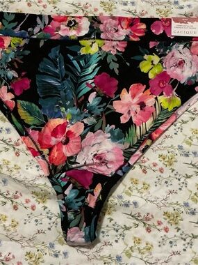 Cacique Black Floral Bikini Bottoms with Bright Multicolor Blooms